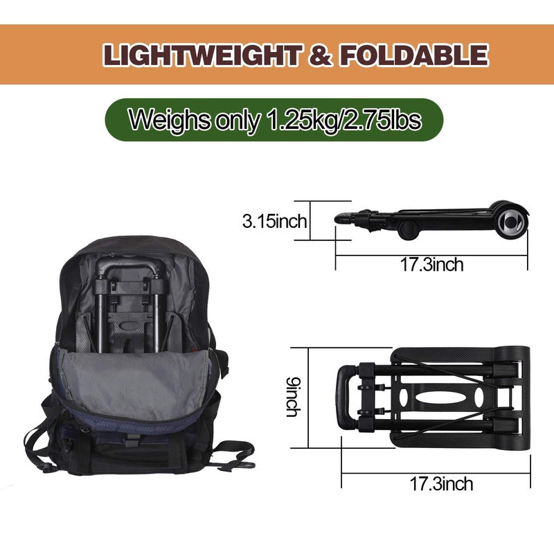 KINJOEK 25kg 55lbs Folding Hand Truck, Solid Construction Utility Cart for Luggage with 2 Oversized Wheels Bonus Bungee Cord, Collapsible, Lightweight and Compact Luggage Dolly Cart for Travel, Black - Image 3